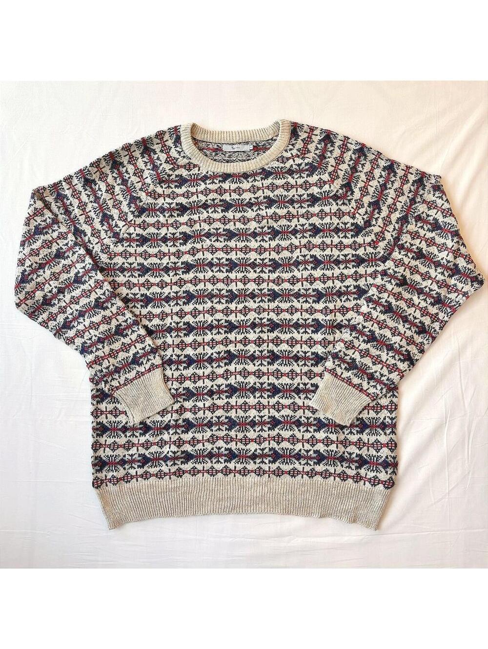 Tu Man Fair Isle Nordic Geometric Crewneck Pullover Sweater Size XL